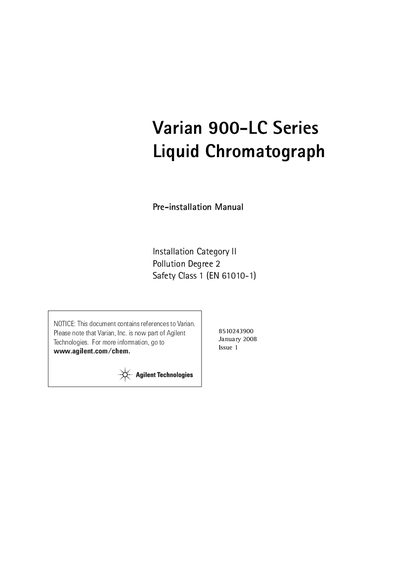 Varian 900-LC Series Liquid Chromatograph Pre-installation Manual - cover page