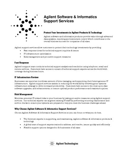 Agilent Software & Informatics Support Services Overview - cover page