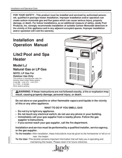 Jandy LJ Pool and Spa Heater Installation and Operation Manual - cover page