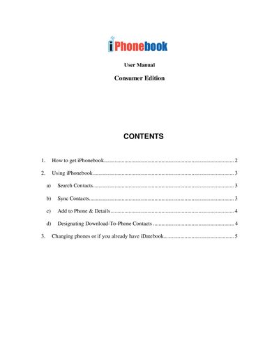 iPhonebook User Manual Consumer Edition - cover page