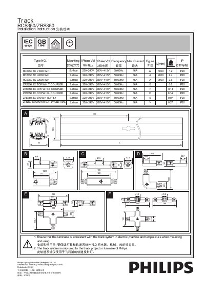Philips RCS350/ZRS350 Track Light Installation Manual - cover page