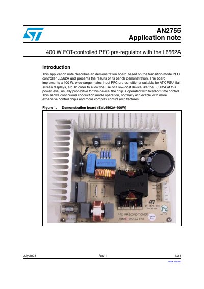 STMicroelectronics AN2755 L6562A Application Note - cover page
