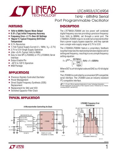 Linear Technology LTC6903/LTC6904 Programmable Oscillator Datasheet - cover page