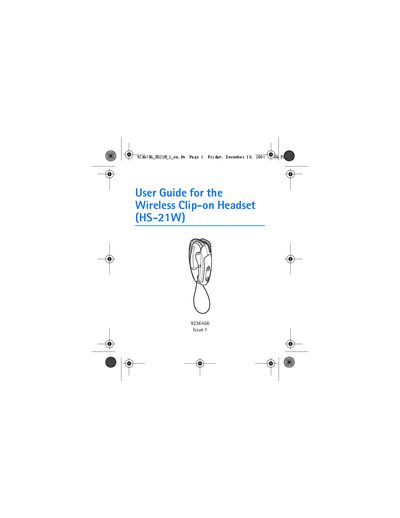 Nokia HS-21W Wireless Clip-on Headset User Guide - cover page