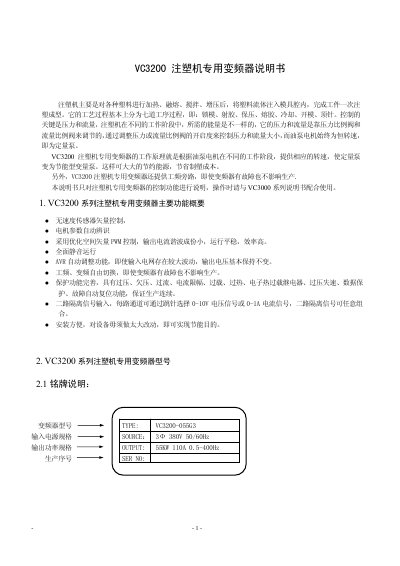 VC3200 Injection Machine Frequency Transformer User Manual - cover page