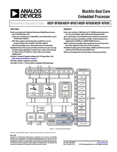 Analog Devices ADSP-BF606 Product Handbook - cover page