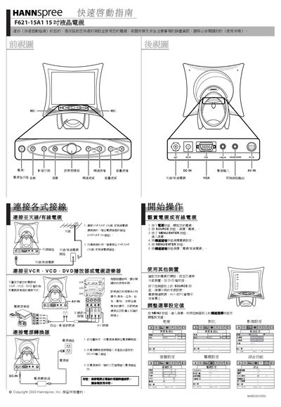 Hannspree F621-15A1 LCD TV Quick Start Guide - cover page