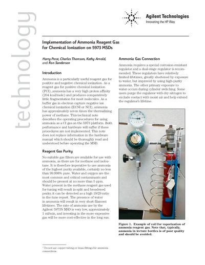 Agilent 5973N MSD Ammonia Reagent Gas Implementation Guide