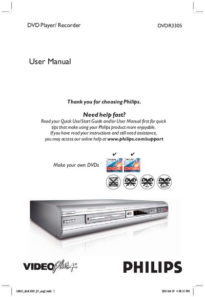 Philips DVDR3305 DVD Player/Recorder User Manual