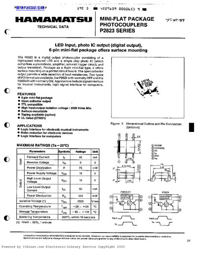 Hamamatsu P2823 Series Photo Coupler Datasheet - cover page