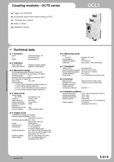 TELE OCL1 Coupling Module OCTO Series Datasheet - cover page