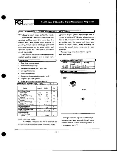 FCI LM358 Operational Amplifier Datasheet - cover page