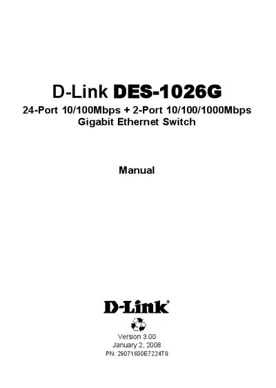 D-Link DES-1026G Network Switch User Manual - cover page