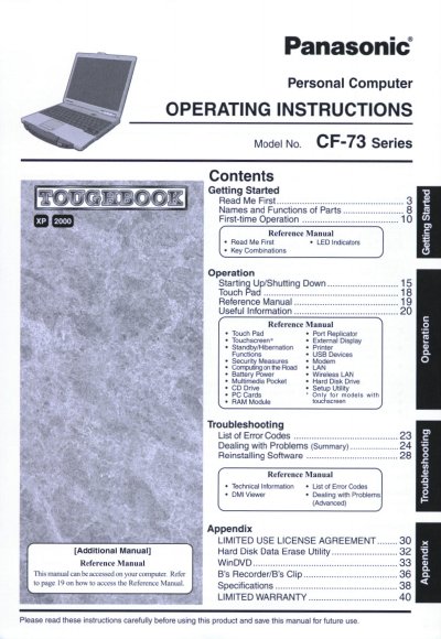 Panasonic CF73JCLTXDM Manual