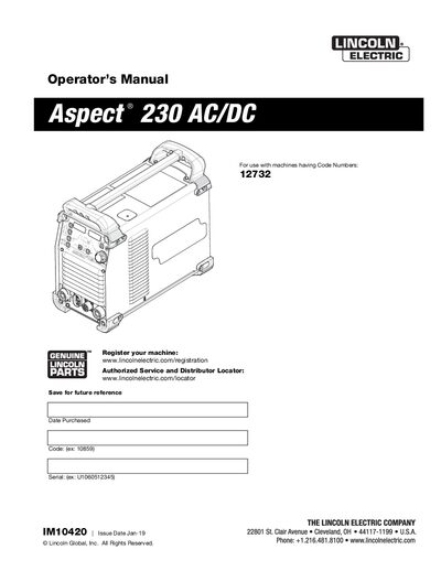 Lincoln Aspect®230 AC/DC Arc Welding Machine Operator’s Manual - cover page