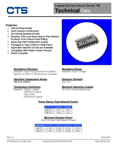CTS Series 766 Leaded Surface Mount Technology Handbook - cover page