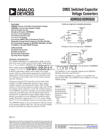 Analog Devices ADM660/ADM8660 Voltage Converter Datasheet - cover page