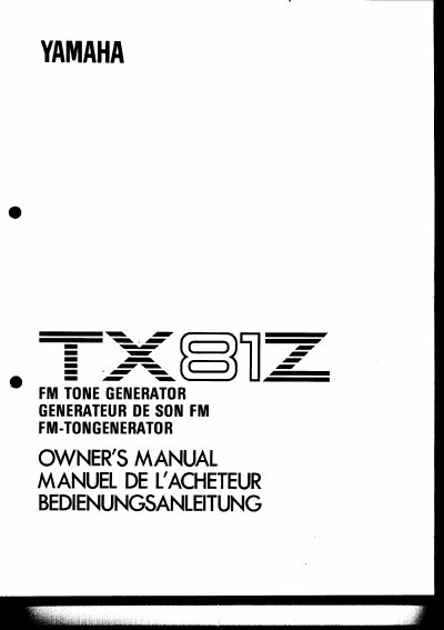 Yamaha TX81Z FM Tone Generator Owner's Manual - cover page