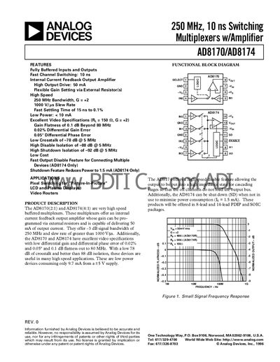Analog Devices AD8170/AD8174 Datasheet - cover page