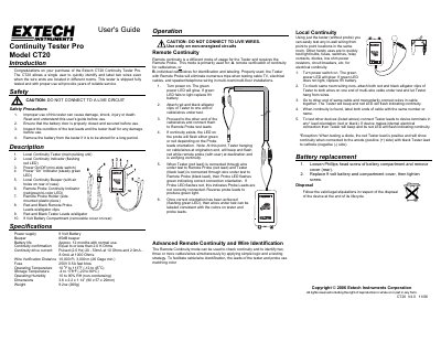 Extech CT20 Continuity Tester Pro User's Guide