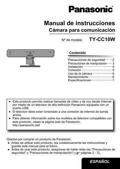 Panasonic TYCC10W-SPA Manual - cover page