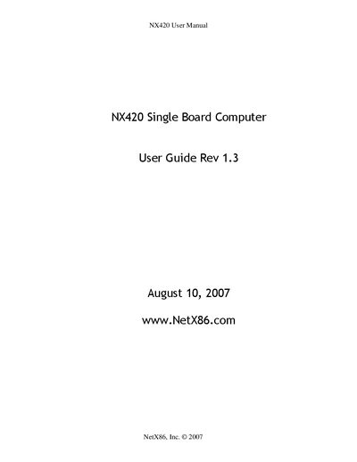 NetX86 NX420 Single Board Computer User Manual - cover page