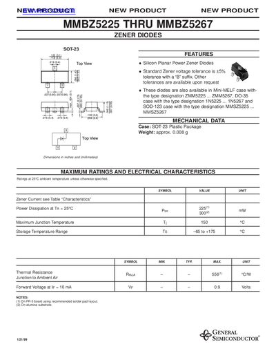General Semiconductor MMBZ5225 Through MMBZ5267 Zener Diodes Datasheet - cover page