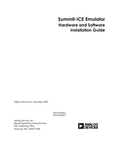 Analog Devices Summit-ICE Installation Guide - cover page