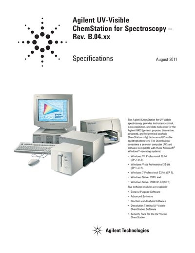 Agilent ChemStation for UV-visible Spectr0 scopy System - Rev. B.04.xx handbook - cover page