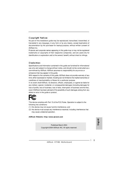 ASRock K7VM3 Motherboard Installation Guide - cover page