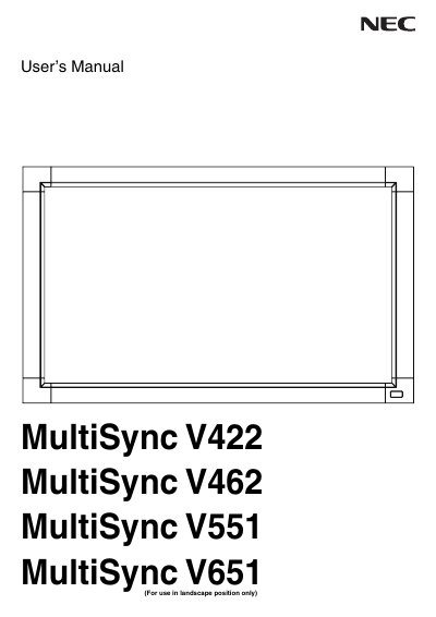 NEC MultiSync V422/V462/V551/V651 User's Manual