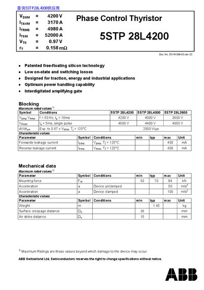 ABB 5STP 28L4200 Datasheet - cover page