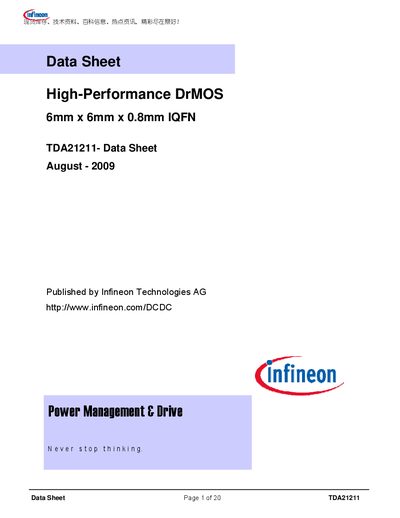 Infineon TDA21211 High-Performance DrMOS Datasheet - cover page