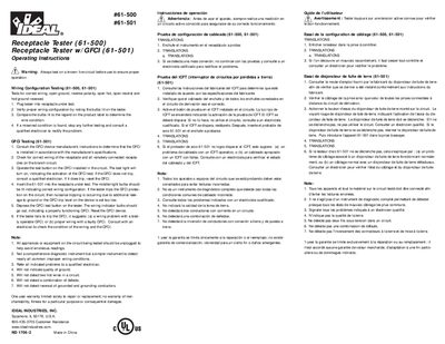 Ideal #61-500/#61-501 Receptacle Tester Operating Instructions - cover page