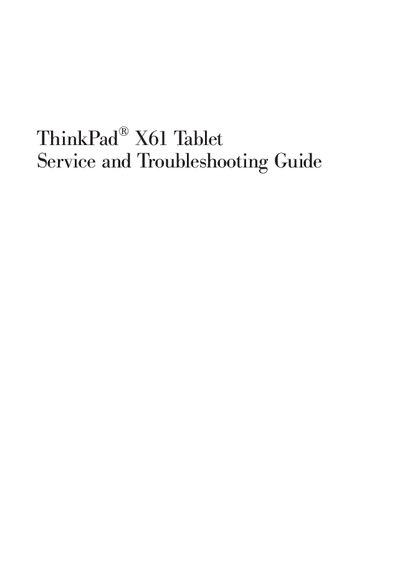 Lenovo ThinkPad X61 Tablet Service and Troubleshooting Guide - cover page