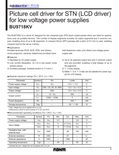 ROHM BU9718KV Picture Cell Driver for STN LCD Datasheet - cover page