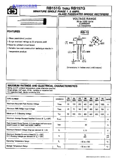 Jinan Gude Electronic Device Co., Ltd. RB151G through RB157G Bridge Rectifiers Datasheet - cover page