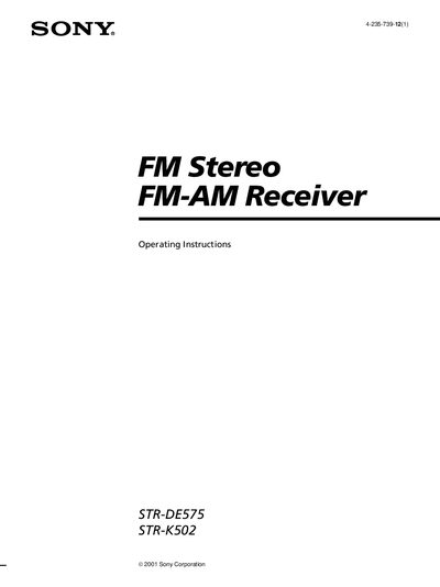 Sony STR-DE575 / STR-K502 User Guide - cover page