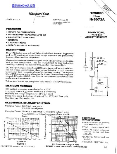 Microsemi 1N6036 Datasheet - cover page