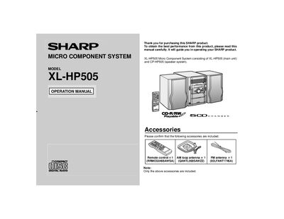 Sharp XL-HP505 Operation Manual - cover page