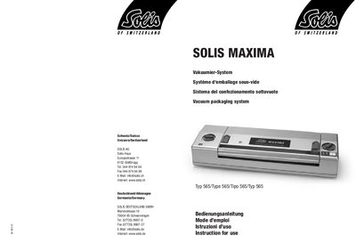 SOLIS Typ 565 Vacuum Packaging System User Manual