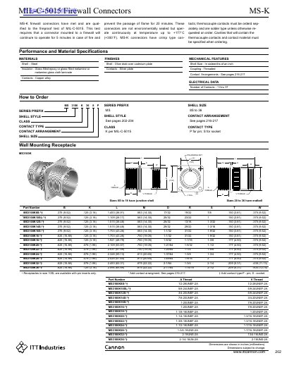 ITT MIL-C-5015 Firewall Connector MS-K handbook