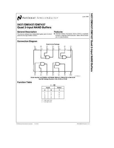 National Semiconductor 5437/DM5437/DM7437 Quad 2-Input NAND Buffers Datasheet - cover page