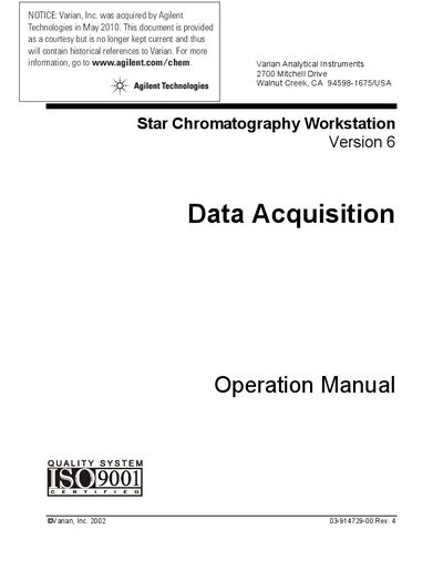 Agilent Star Chromatography Workstation V6 Data Acquisition Operation Manual - cover page