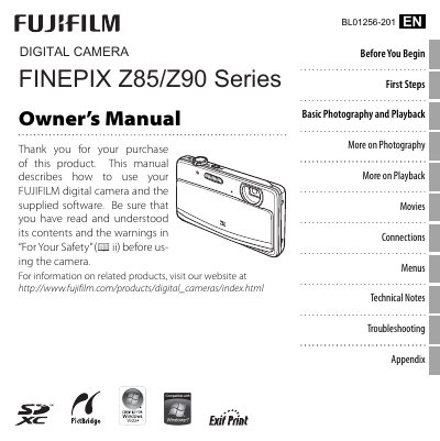 Fujifilm FinePix Z85/Z90 Series Digital Camera Owner's Manual - cover page