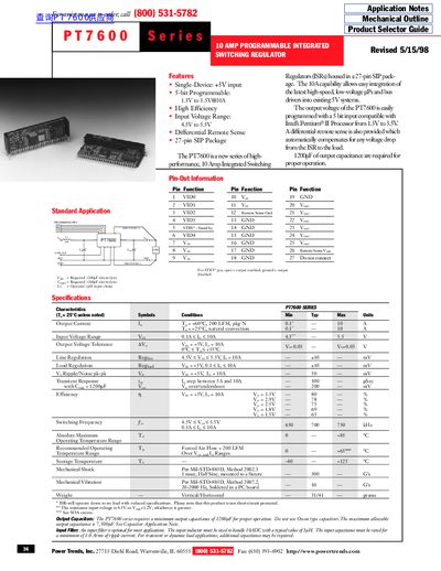 Power Trends PT7600 Series 10 Amp Programmable Integrated Switching Regulator Datasheet - cover page