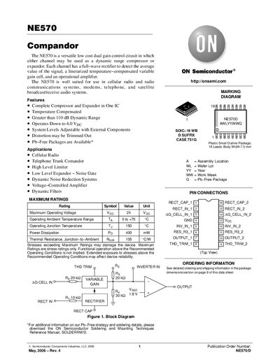 ON Semiconductor NE570 Compandor Datasheet - cover page