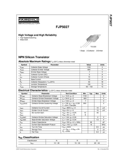 Fairchild FJP502 Datasheet - cover page