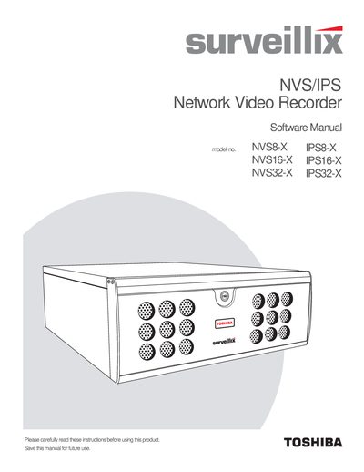TOSHIBA NVS8-X/NVS16-X/NVS32-X Network Video Recorder Software Manual - cover page