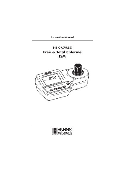 Hanna Instruments HI 96724C Free &amp; Total Chlorine ISM Instruction Manual